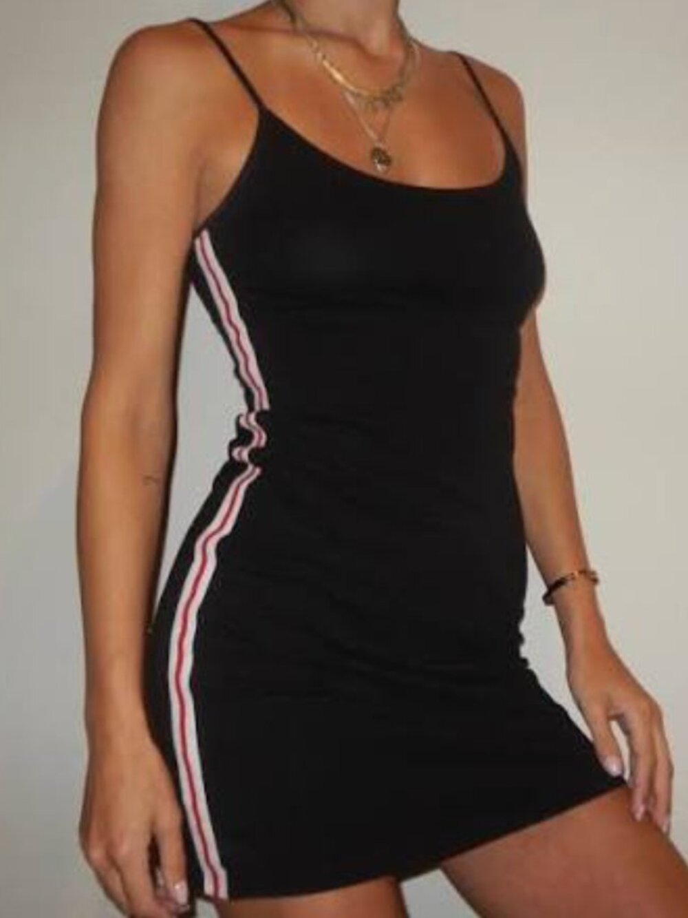 Brandy Melville black with red and white side stripes "Kyran" dress, One Size
